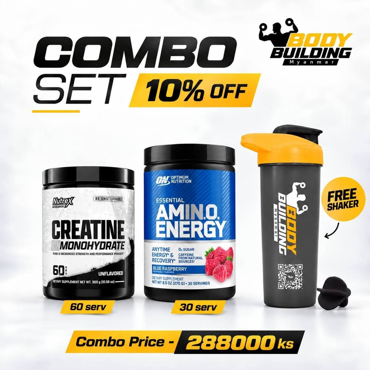 Nutrex Creatine (60 Serv) + ON Amino ENERGY (30 Serv) + FREE SHAKER