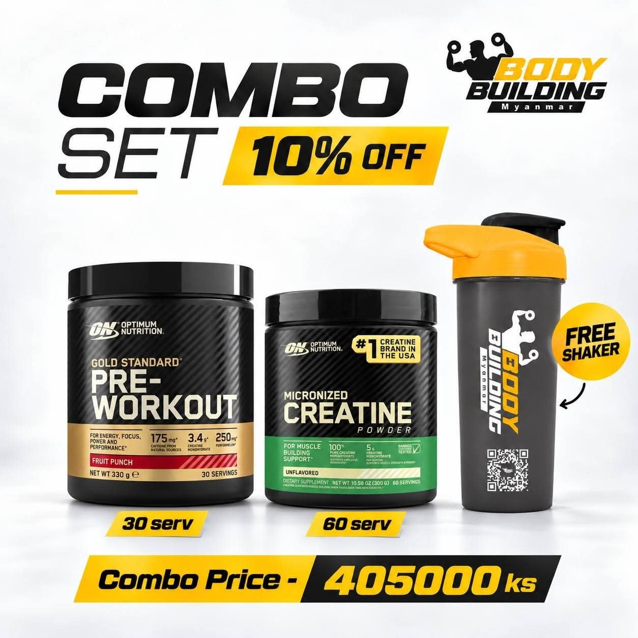 ON Pre-Workout + Creatine Combo Set + FREE Shaker